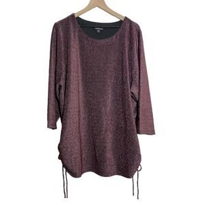 Lane Bryant Women's Pink Black Sparkly Ruched Long Sleeve Blouse Size 26/28